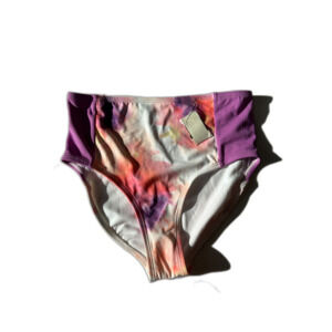 NWT DSG Girls High Waist Swim Bottom Inky Overdye Warm Purple Tie Dye Size Large